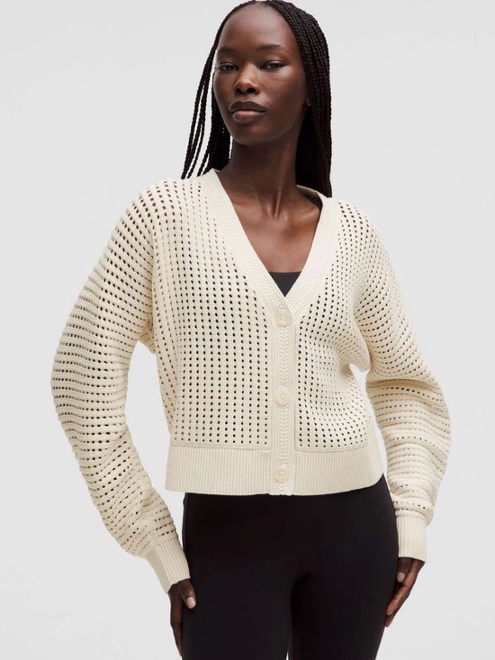 lululemon athletica Sweaters - Lululemon Cotton Crochet Mesh Relaxed-Fit Cardigan